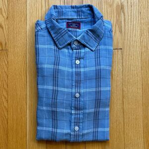 UNTUCKit Men’s Long Sleeve Dress Shirt Cotton Linen Slim Fit Large Blue Plaid